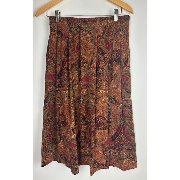 Orvis Autumn Floral Paisley Pleated Skirt Tapestry Bohemian Earth Tones Size 6 - Picture 2 of 8
